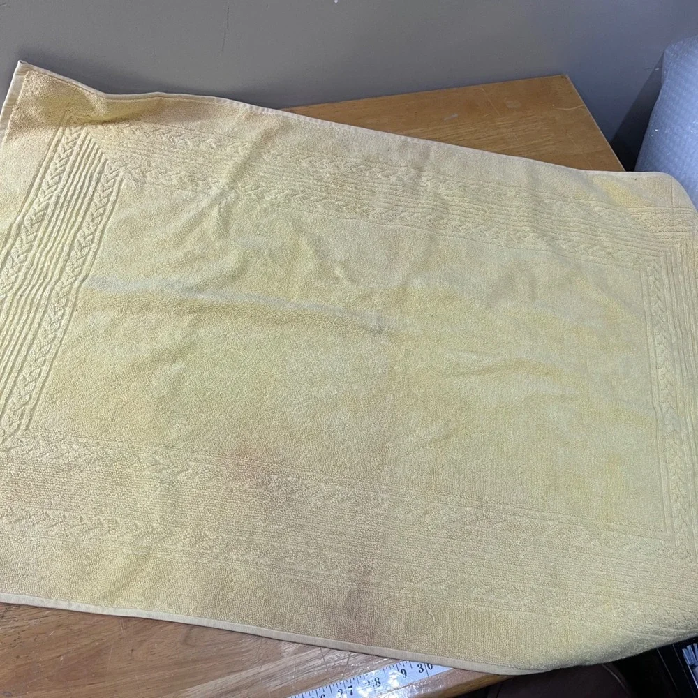 Ralph Lauren Pale Yellow Cotton Bath Mat Vtg Preppy Cable Knit Border 39x24